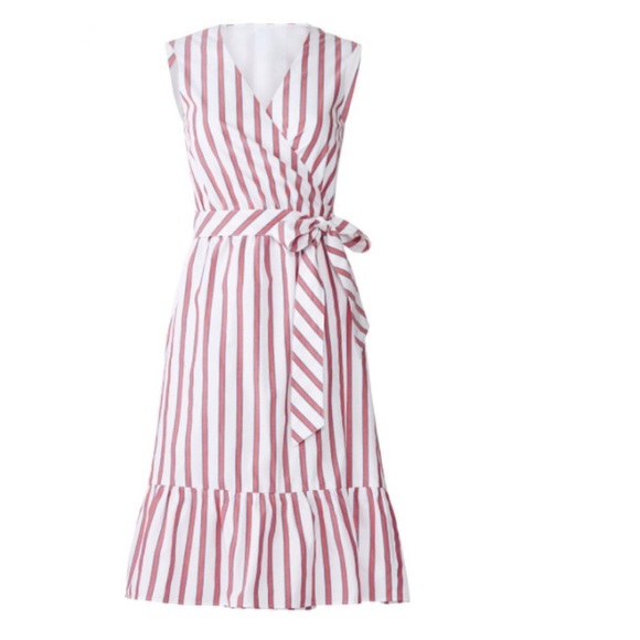 Draper James 10 Stripe VNeck Ruffle Hem Wrap Dress - Picture 8 of 9